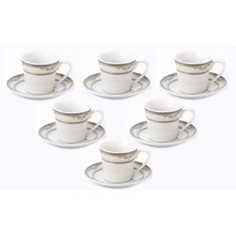 Elegant Durable and Colorful Porcelain Espresso Cup and Saucer Set - Silver Set